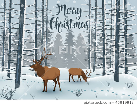 Merry Christmas Winter with Landscape and deer ani Merry Christmas Winter with Landscape and deer ani 45919912