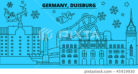 Germany, Duisburg winter holidays skyline. Merry Christmas, Happy New Year decorated banner with Germany, Duisburg winter holidays skyline. Merry Christmas, Happy New Year decorated banner with 45919930