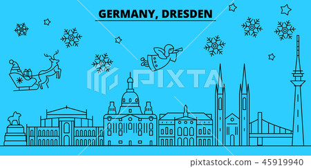 Germany, Dresden winter holidays skyline. Merry Christmas, Happy New Year decorated banner with 45919940