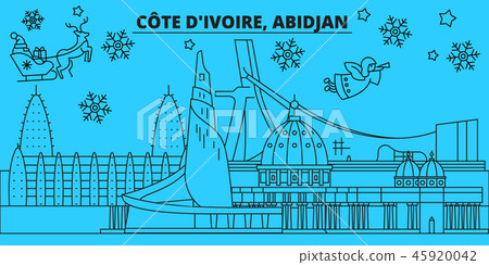 Cote d Ivoire, Abidjan winter holidays skyline. Merry Christmas, Happy New Year decorated banner Cote d Ivoire, Abidjan winter holidays skyline. Merry Christmas, Happy New Year decorated banner 45920042