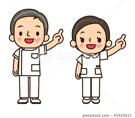 Nurse clothes men and women finger pointing Nurse clothes men and women finger pointing 45920815