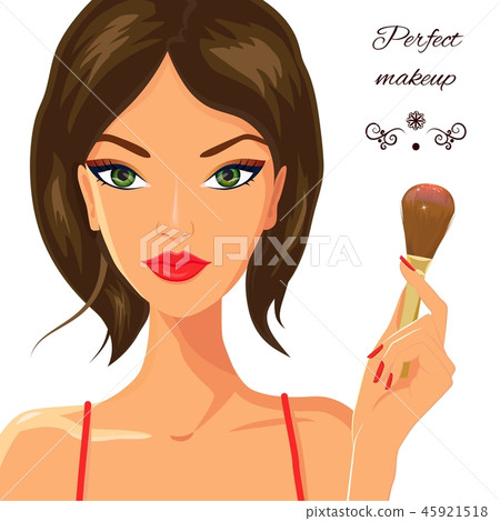 Attractive white woman applying blush. Fashion, makeup and beaut Attractive white woman applying blush. Fashion, makeup and beaut 45921518