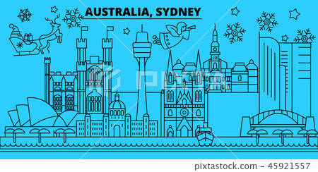 Australia, Sidney city winter holidays skyline. Merry Christmas, Happy New Year decorated banner Australia, Sidney city winter holidays skyline. Merry Christmas, Happy New Year decorated banner 45921557