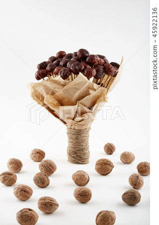 Bouquet made of chestnuts in craft paper 45922136