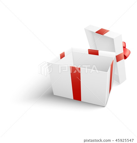White gift box with red ribbon and bow in realistic 3d style . White gift box with red ribbon and bow in realistic 3d style . 45925547