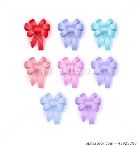 Decorative gift bows with ribbons of different colors vector illustration set. 45925788