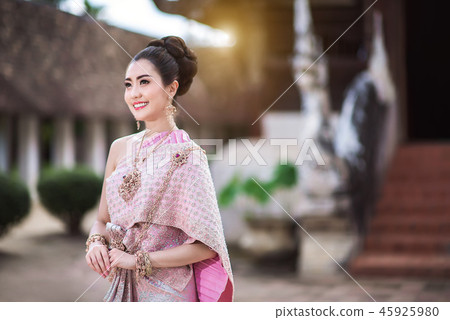 Beautiful Thai girl in Thai traditional costume. 45925980