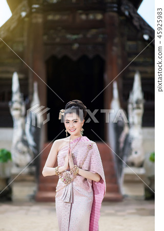 Beautiful Thai girl in Thai traditional costume Beautiful Thai girl in Thai traditional costume 45925983