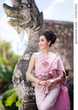 Beautiful Thai girl in Thai traditional costume. 45925991