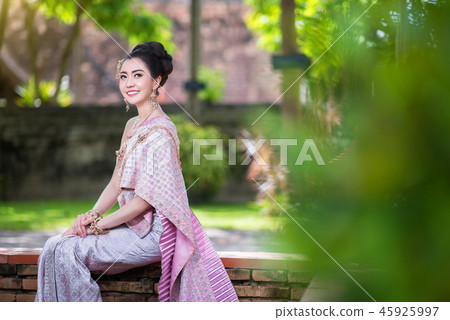 Beautiful Thai girl in Thai traditional costume 45925997