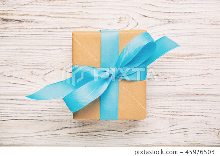 recycled paper gift box with Blue ribbon 45926503