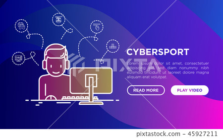 Cybersport concept: gamer in headset playing on PC 45927211
