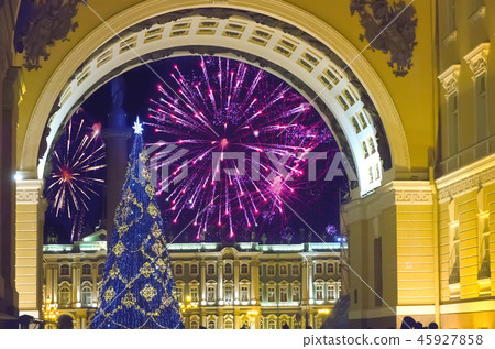 New Year's fir-tree in garlands of fires at Palace New Year's fir-tree in garlands of fires at Palace 45927858