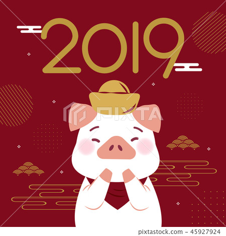 cartoon pig with 2019 year cartoon pig with 2019 year 45927924