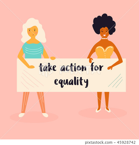 Vector illustration of two women holding a banner 45928742