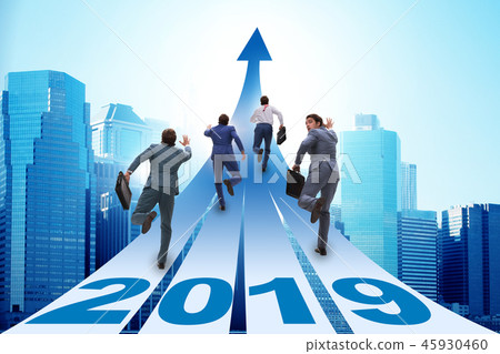 Businessman running into year of 2019 Businessman running into year of 2019 45930460