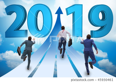Businessman running into year of 2019 45930461