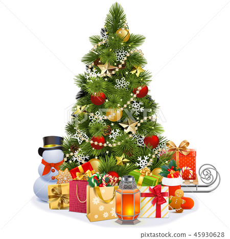 Vector Christmas Pine Tree with Garland 45930628