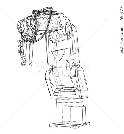 3D outline Robotic arm. Vector rendering of 3d 3D outline Robotic arm. Vector rendering of 3d 45931275