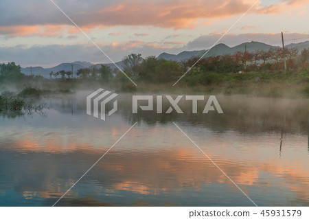 Landscape of serene rural dawn sunrise 45931579