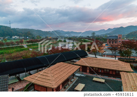 Landscape of serene rural dawn sunrise 45931611