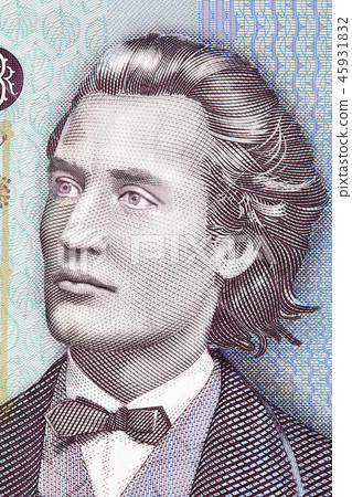 Mihai Eminescu portrait from Romanian money  45931832