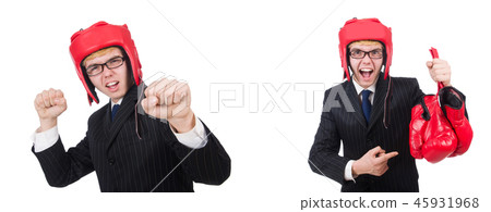 Young employee with boxing gloves isolated on white  45931968