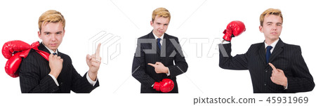 Young employee with boxing gloves isolated on white  45931969