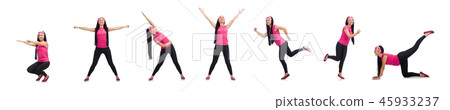 Woman doing exercises on white 45933237