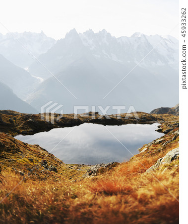Colourful sunset on Chesery lake in France Alps 45933262