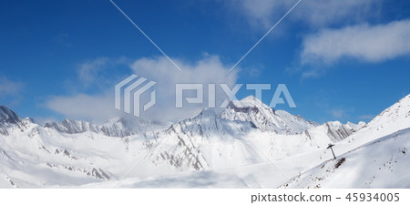 Panoramic view on off-piste slope and chair-lift Panoramic view on off-piste slope and chair-lift 45934005
