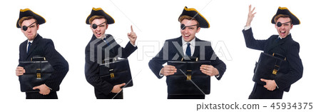 Young man in costume with pirate hat isolated on white Young man in costume with pirate hat isolated on white 45934375