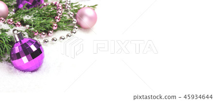 Christmas baubles and evergreen branches on white. Christmas baubles and evergreen branches on white. 45934644