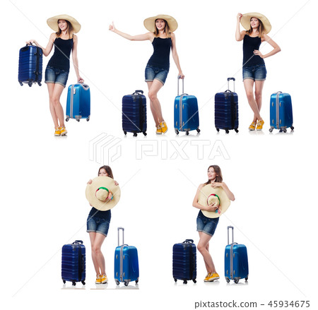 Woman with suitacases preparing for summer vacation Woman with suitacases preparing for summer vacation 45934675