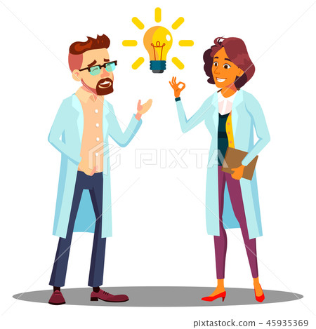Doctor Man, Woman Found Answer, Solution, Idea. Light Bulb Above Head Vector. Isolated Cartoon Doctor Man, Woman Found Answer, Solution, Idea. Light Bulb Above Head Vector. Isolated Cartoon 45935369