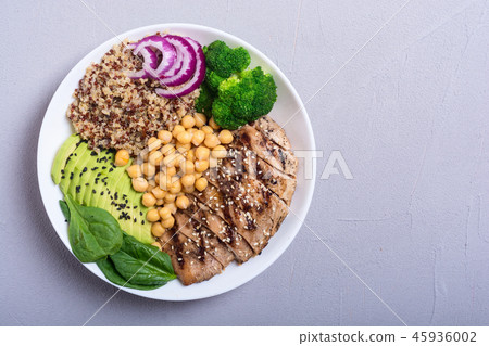 Buddha bowl with broccoli quinoa chicken avocado a 45936002