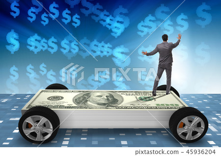 Businessman in the business concept with dollar car Businessman in the business concept with dollar car 45936204