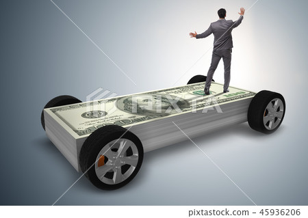 Businessman in the business concept with dollar car Businessman in the business concept with dollar car 45936206