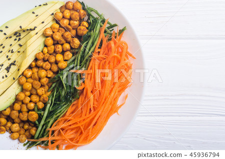 Buddha bowl with avocado cucumber carrot chickpea Buddha bowl with avocado cucumber carrot chickpea 45936794