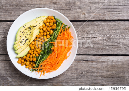 Buddha bowl with avocado cucumber carrot chickpea 45936795