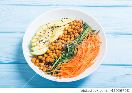 Buddha bowl with avocado cucumber carrot chickpea 45936798
