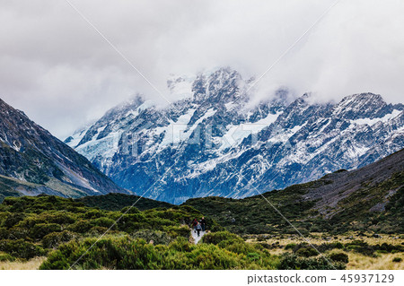 Hooker Valley Track hiking trail, New Zealand. Hooker Valley Track hiking trail, New Zealand. 45937129