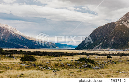 Hooker Valley Track hiking trail, New Zealand. 45937142