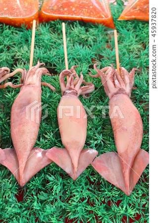 Grilled squid at street food Grilled squid at street food 45937820