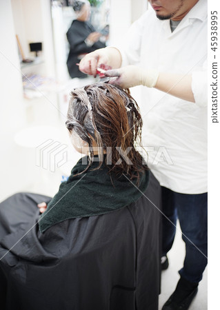 Hairdresser Scene Hair Color Mage Perming Stock Stock Photo
