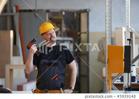Idiot worker using electric drill portrait Idiot worker using electric drill portrait 45939148