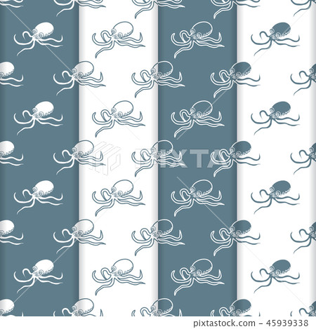 Set of 4 vector seamless pattern with octopuses - Stock Illustration ...