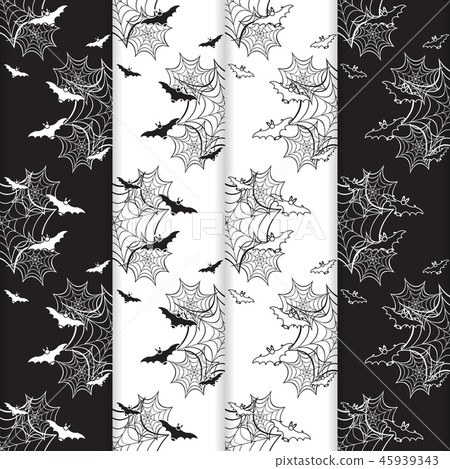 4 Halloween vector seamless pattern with web, bats - Stock Illustration ...