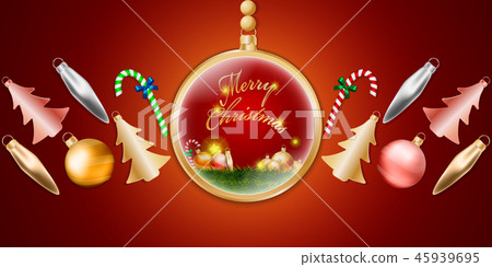 Christmas Balls Hanging on red background banner 45939695