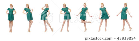 Beautiful pregnant woman in green dress isolated on white Beautiful pregnant woman in green dress isolated on white 45939854
